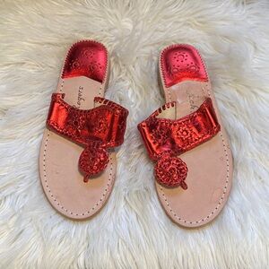 Jack Rogers Red Metallic Leather Margaux Sandals - Women's